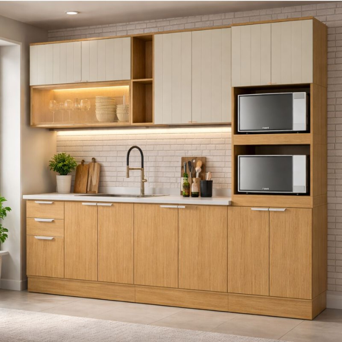 COCINA MODULADA 2.70 MT CEDRO/SALVIA - ALMA 