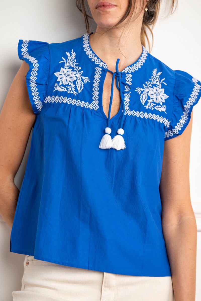 Blusa Bordado Azul Francia