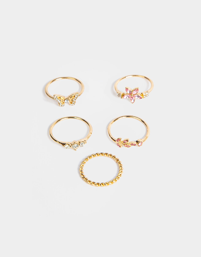 Sets Anillos Strass Set De Anillos De Metal - Dorado