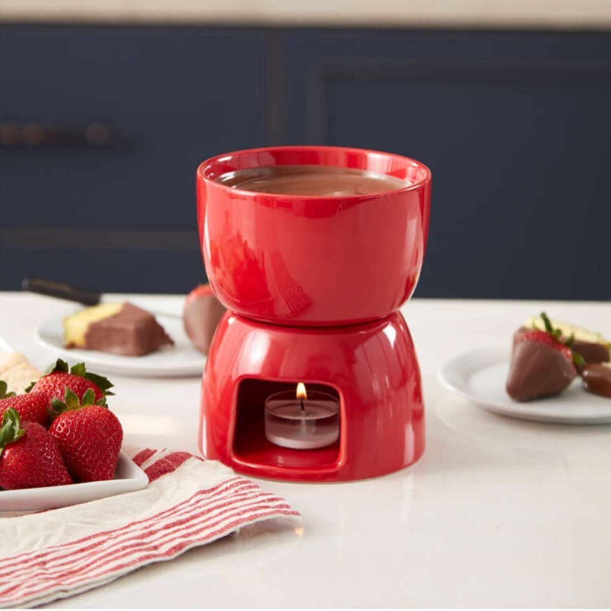 Juego Fondue Cerámica Rojo 4 Piezas 12cm x 15cm 
