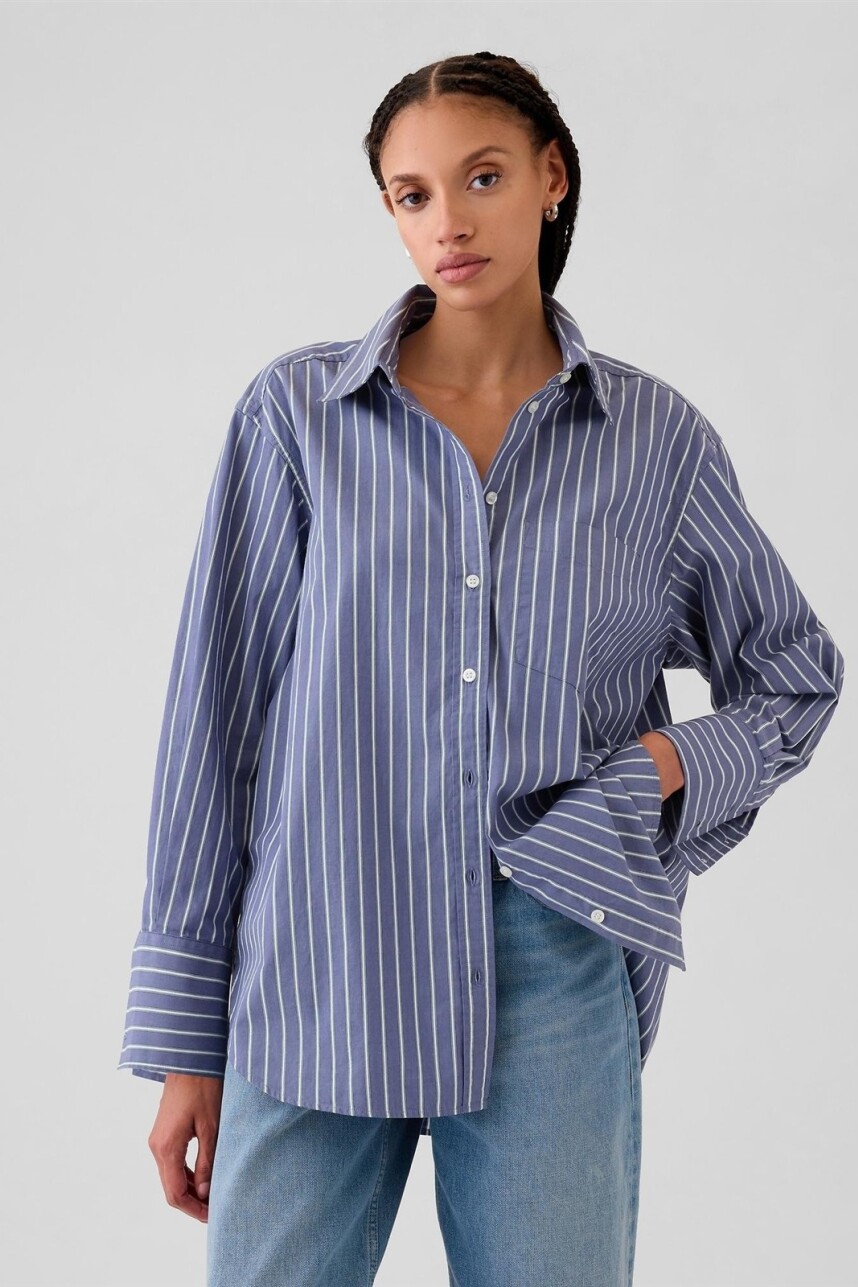 Camisa Big Shirt A Rayas Mujer Blue Green Stripe