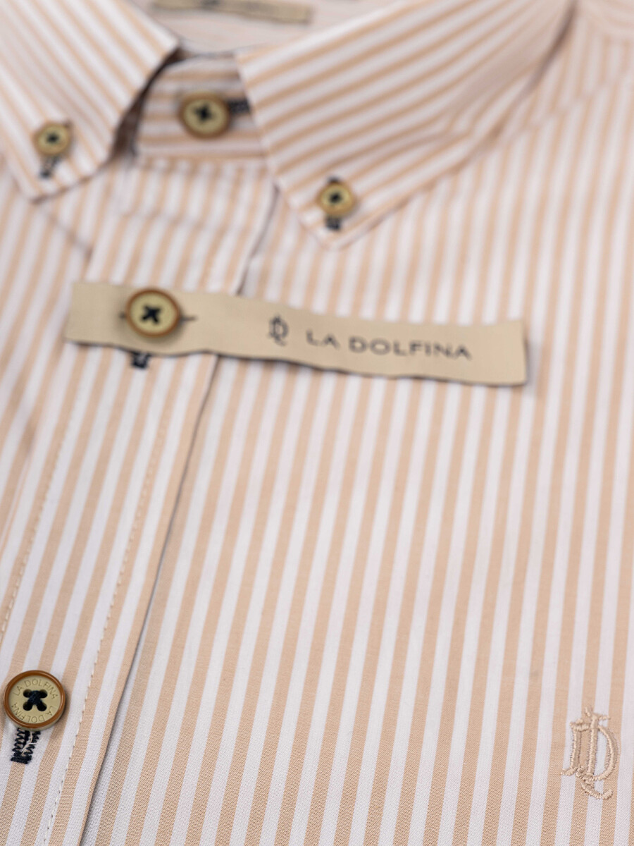 Camisa m/l rayada - beige 