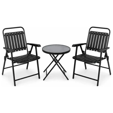 Set Juego Jardín Mesa Redonda + 2 Sillas Plegable Negro