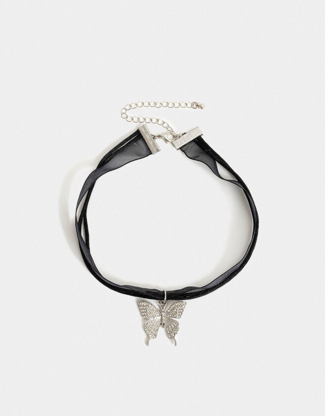 Chokers Con Mariposas Choker Cinta Con Mariposa - Plateado