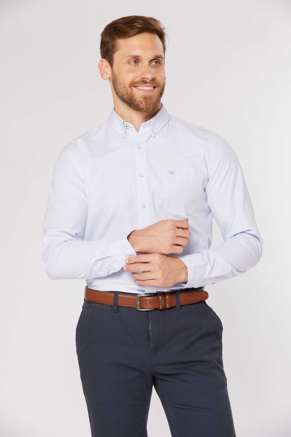CAMISA RAYADA Celeste