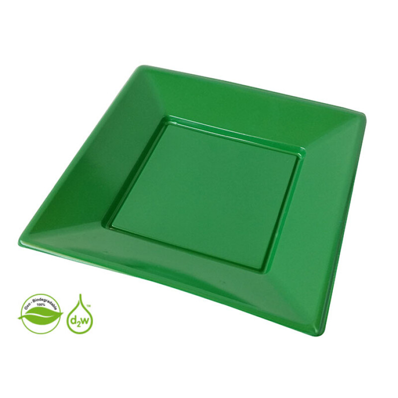Plato Cuadrado Biodegradable x10 Und Verde