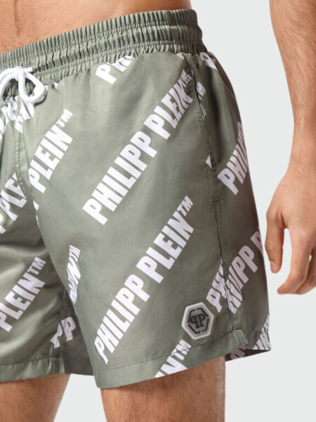 PHILIPP PLEIN - short de baño negro con calavera Verde