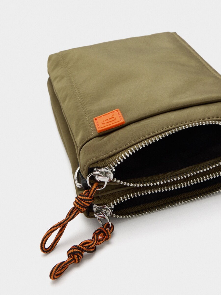 Bolso Bandolera Doble De Nylon caqui