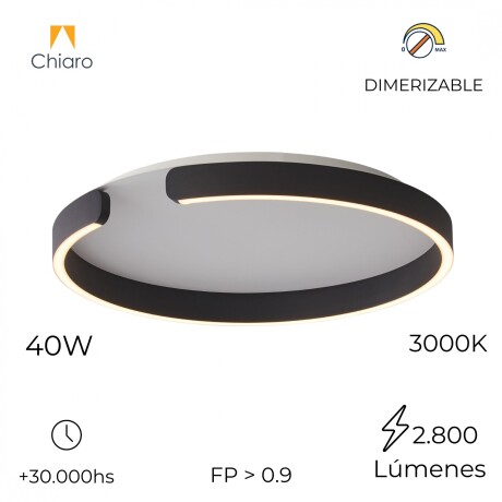 Plafón LED, Diseño anillo cortado, Dimerizable 40W 60CM NEGRO