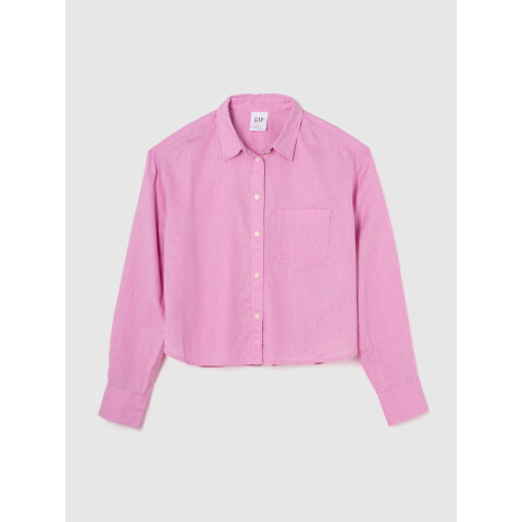 V-LS CROPPED LINEN SHIRT SUGAR PINK