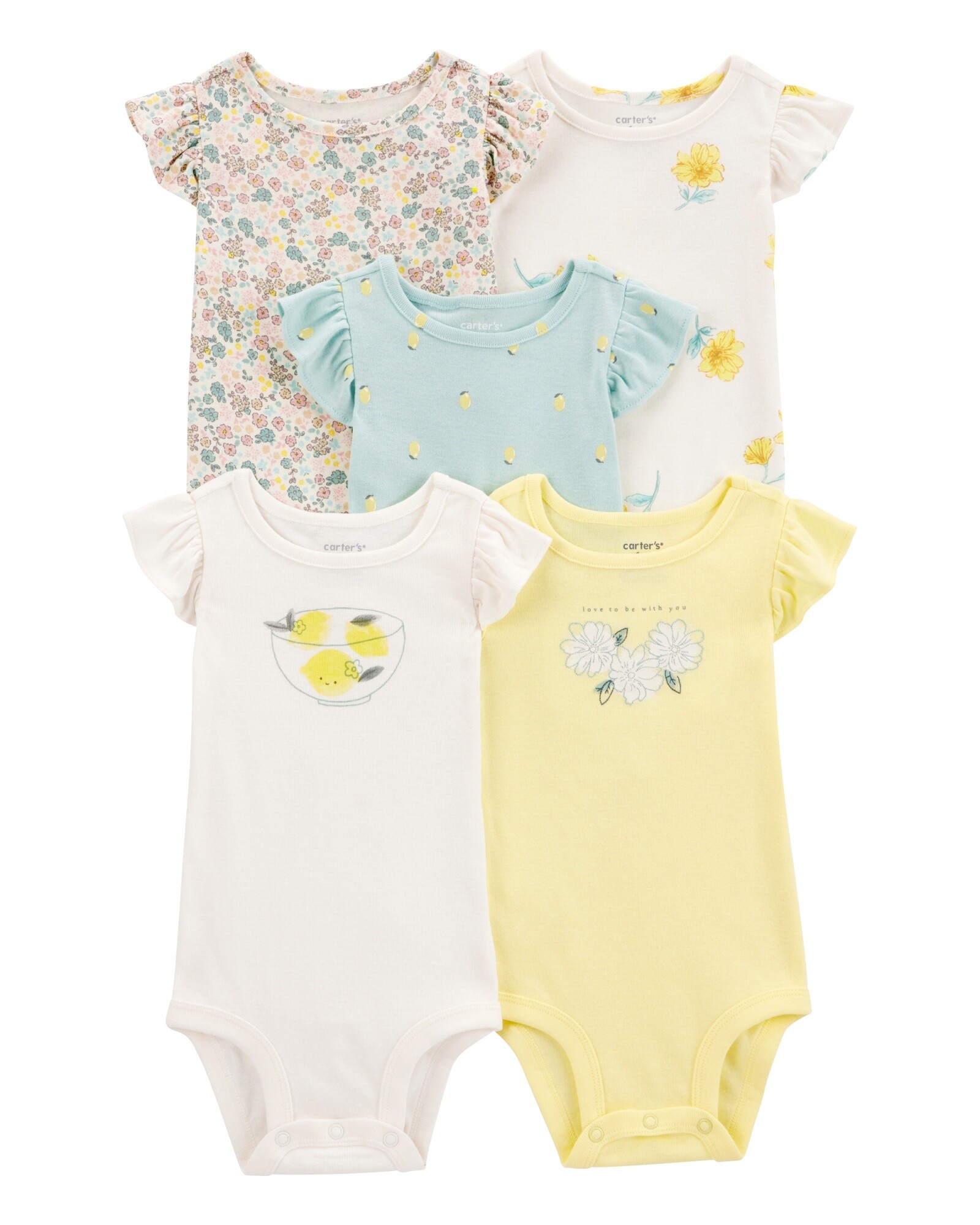 Pack cinco bodies de algodón, diseño floral Sin color