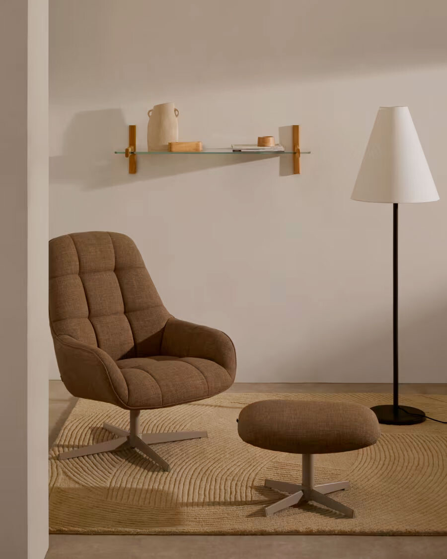 Butaca giratoria Jaspe beige y metal con marrón claro y metal con acabado gris FSC 100%