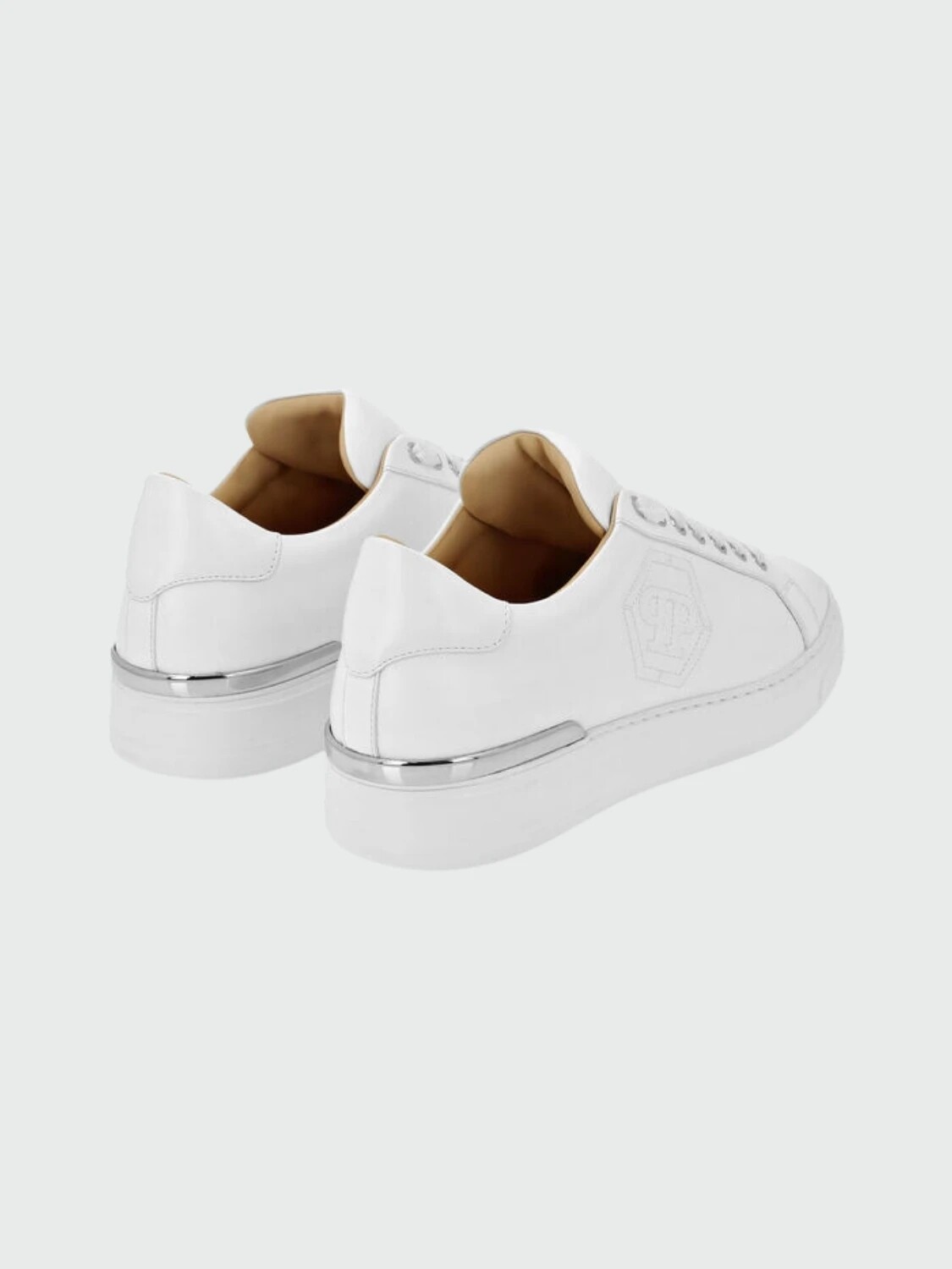 PHILIPP PLEIN - zapatillas bajas de napa blancas con hexágono Blanco