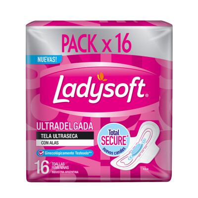 Toallas Femeninas Ladysoft Ultra Delgada Sens. Seca 16 Uds. Toallas Femeninas Ladysoft Ultra Delgada Sens. Seca 16 Uds.