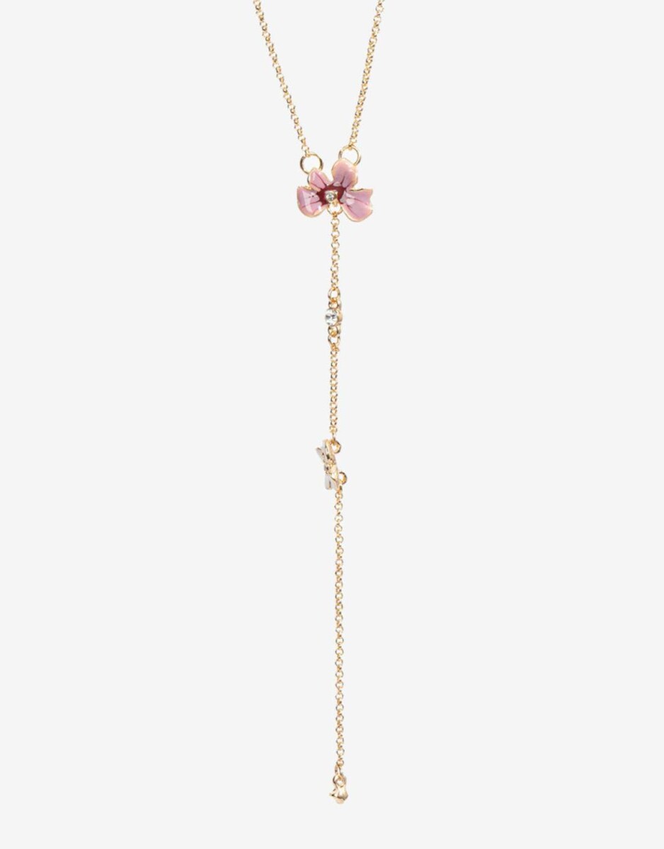 Collar Largo Con Dije Floral - Dorado 