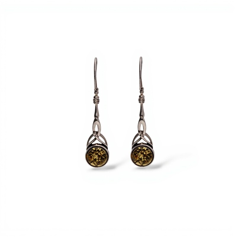 Caravanas pendientes Triangulo tribal - Plata 925 - Ámbar báltico -CA3931 conpiedra
