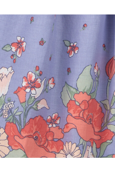 Vestido de algodón, mangas abullonadas, diseño floral Sin color