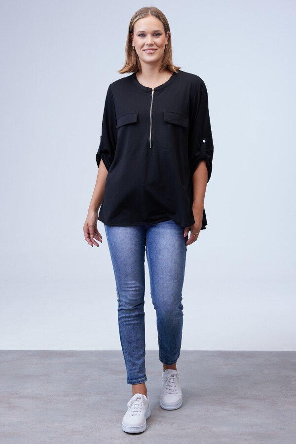 Blusa Oversize Zip NEGRO