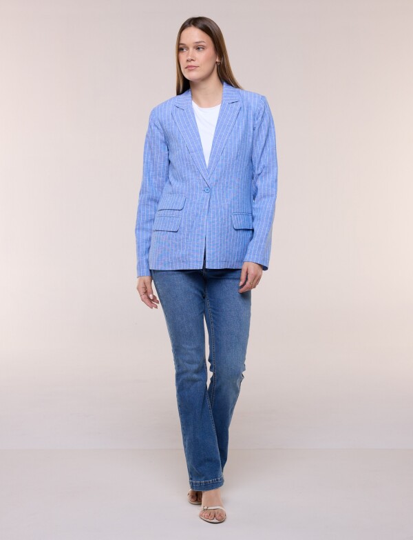 Blazer De Lino Con Botón CELESTE/MULTI
