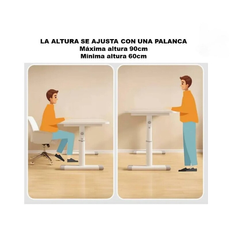Escritorio Altura Regulable Con Palanca Manual - Patas Metal Blanco