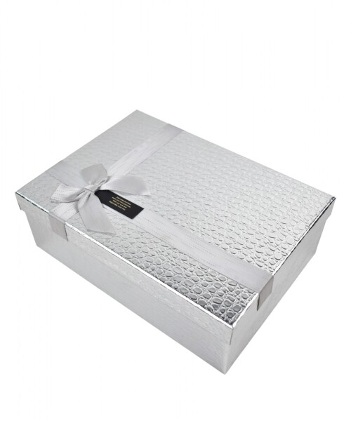 caja rigida delux con lazo 20x28x9,5 PLATA