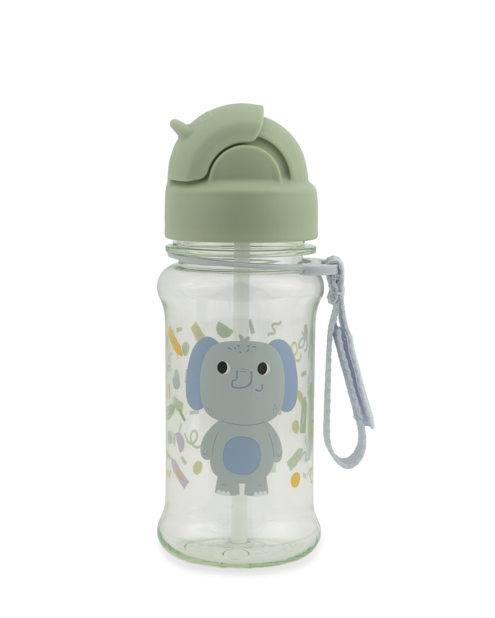 Botella de plástico tritan, con sorbito, diseño elefante Sin color