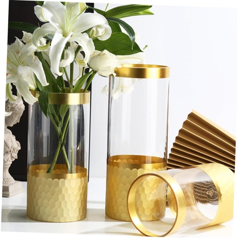 Florero de Vidrio Detalle en Dorado Florero de Vidrio Detalle en Dorado