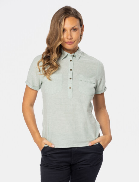 CAMISA DE LINO MEDIO BOTÓN Verde