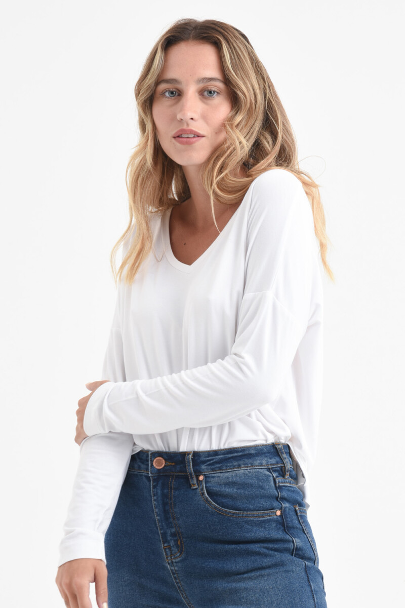 Remera manga larga escote en V Blanco