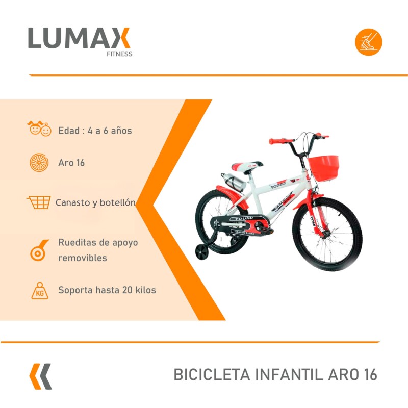 Bicicleta Urbana Infantil Rodada 16 Con Rueditas y canasto Rojo
