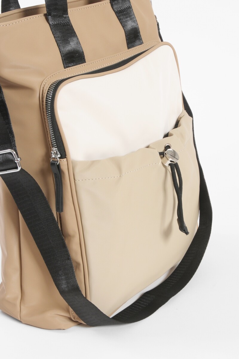Mochila porta laptop con bolsillo fruncido beige