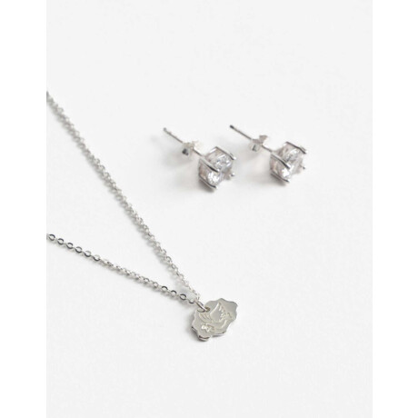 Set De Aros Y Cadena En Plata Para Niñas Plateado Rodio