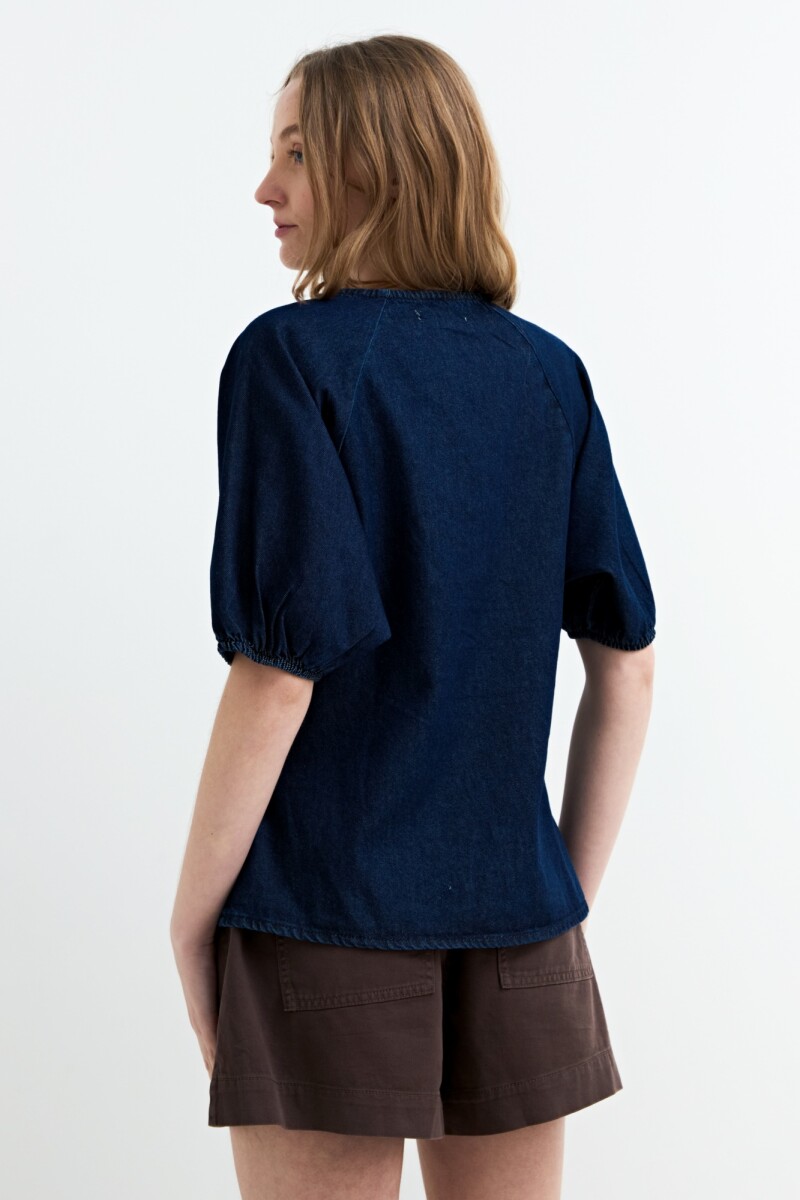 Blusa denim manga balloon JEAN OSCURO
