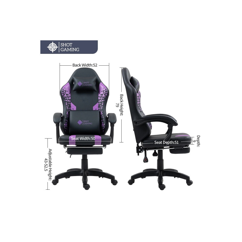 Silla Gamer Shot Gaming Shadow con reposapiés Negro y Violet Silla Gamer Shot Gaming Shadow con reposapiés Negro y Violet