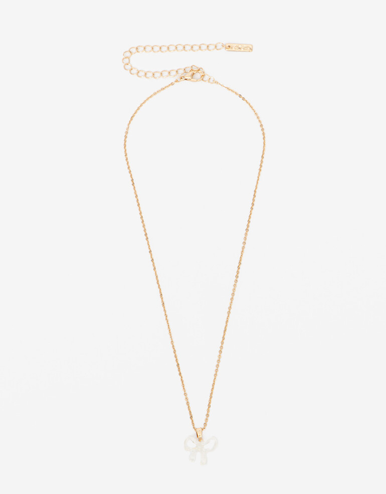 Cadena Corta con Dije Acrilico Collar Cadena Con Dije Charm Moño - Dorado
