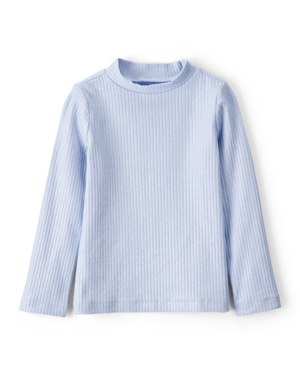 Remera de algodón acanalado, con cuello y brillo 