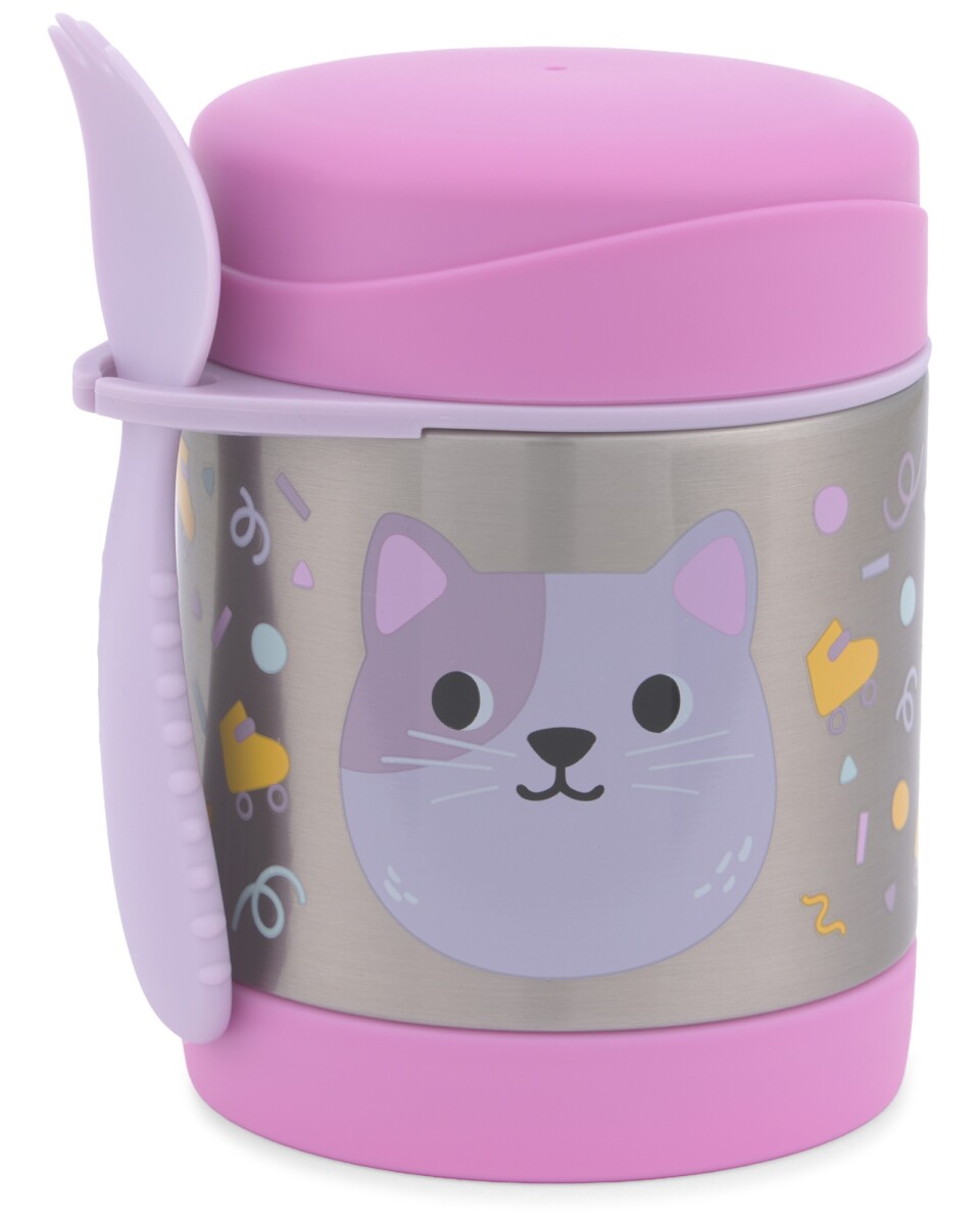 Tupper de acero inoxidable con cubierto, diseño gato 