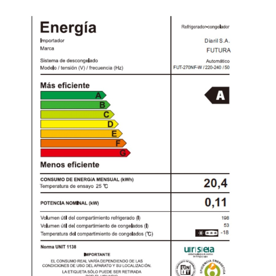 Heladera Futura de 270 lts FUT-270NF-W Heladera Futura de 270 lts FUT-270NF-W