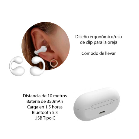 Auriculares Earcuffs Sound Estéreo Livianos Cómodos Modernos Blanco