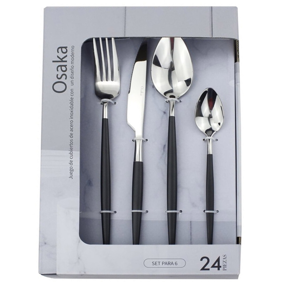 Set de 24 Cubiertos Selecta Osaka Plateado/Negro 