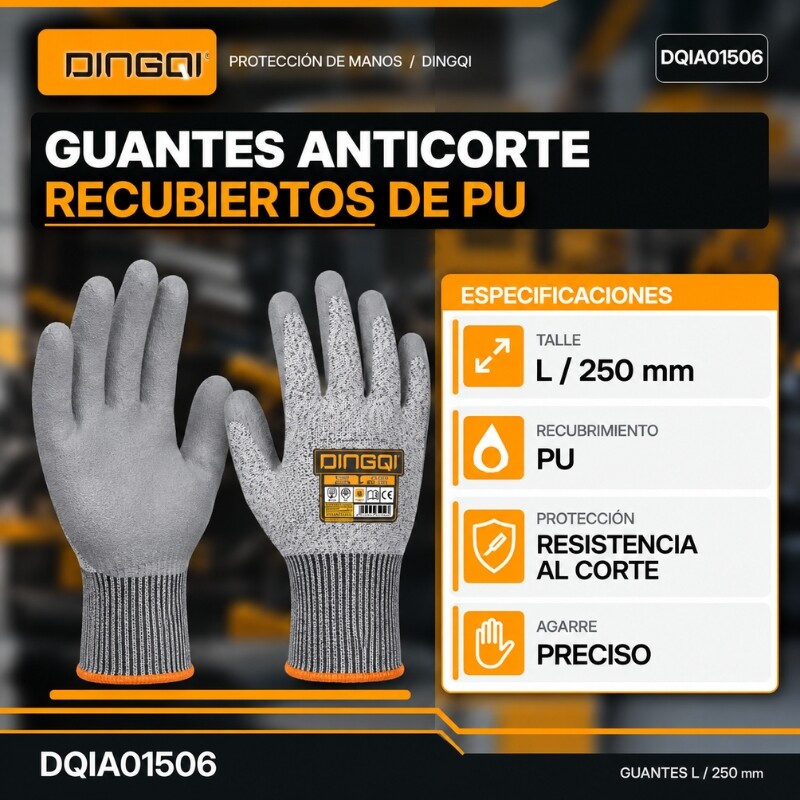 DINGQI GUANTE ANTICORTE PU TALLE L 250MM PAR Dingqi Guante Anticorte Pu Talle L 250mm Par