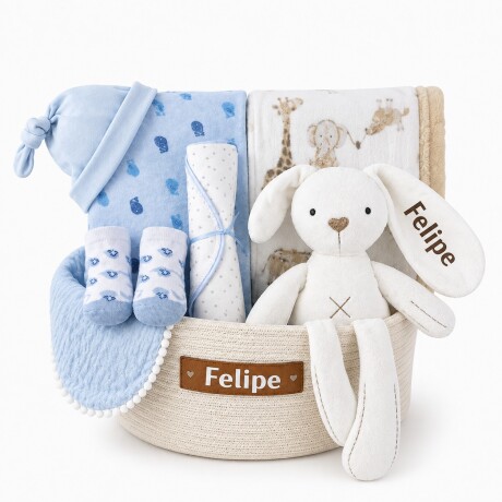 Cesta Nacimiento Cone-Cone Personalizada – Celeste Cesta Nacimiento Cone-Cone Personalizada – Celeste