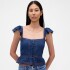 FLTR SLV SQ NK PEPLUM TOP MEDIUM WASH