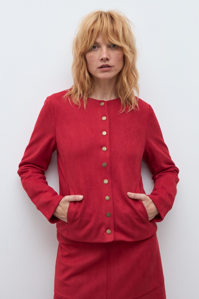 Chaqueta simil gamuza botones metálicos rojo