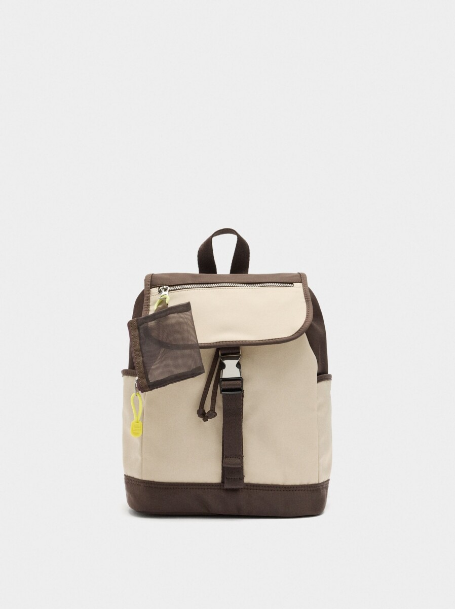 Mochila Color Block Con Nylon - crudo 