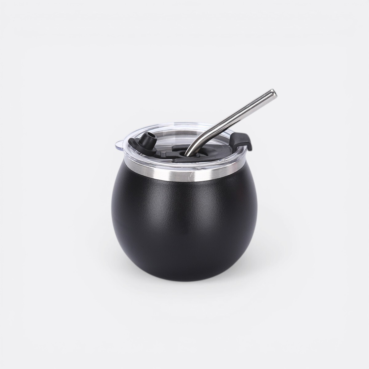 Mate Metálico Más Bombilla Diseño Liso Color - Negro 