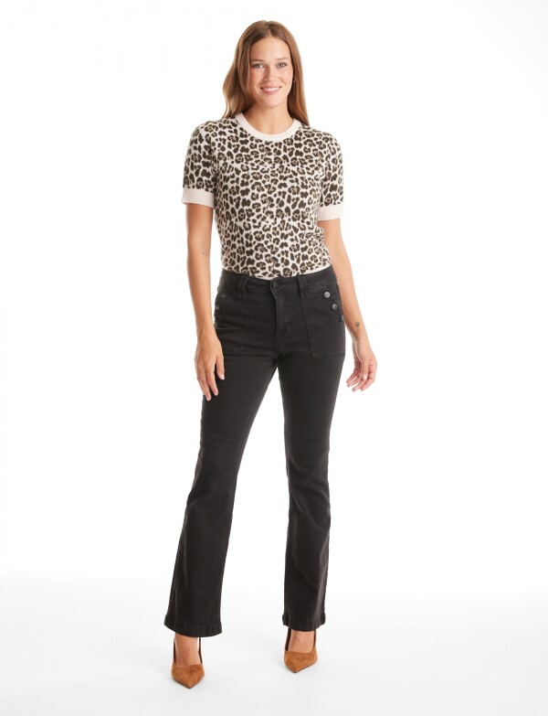 Jean Bootcut Botones NEGRO
