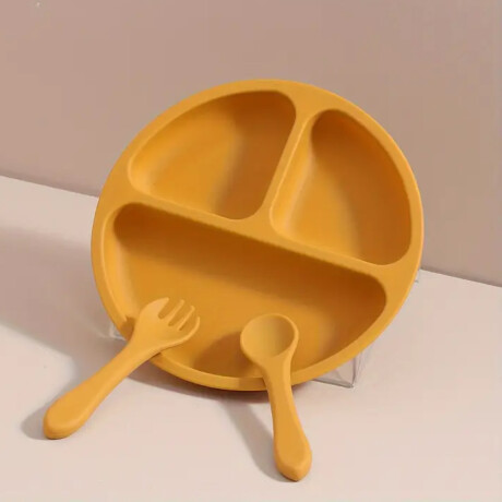 Set de alimentación plato más cubiertos para bebé Amarillo