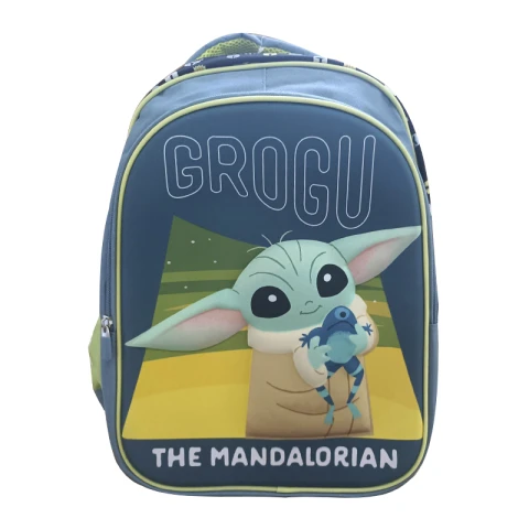 Mochila infantil 3D Baby Yoda Tafeta Grande 40 x 30 cm GRIS