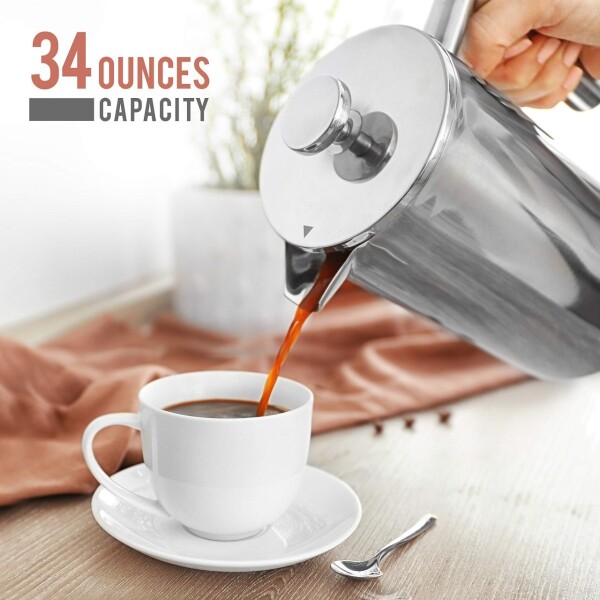 Cafetera Prensa Francesa Aluminio Embolo 1 Litro Doble Pared Cafetera Prensa Francesa Aluminio Embolo 1 Litro Doble Pared
